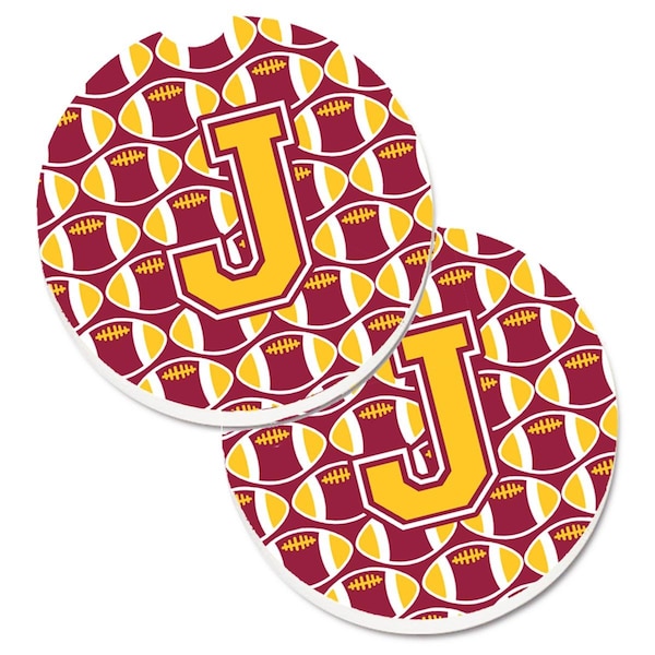 Carolines Treasures Letter J Football Maroon and Gold Set of 2 Cup Holder Car Coaster CJ1081-JCARC - main